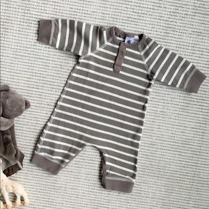 Petite Bateau 3m Gray & White Stripes Romper